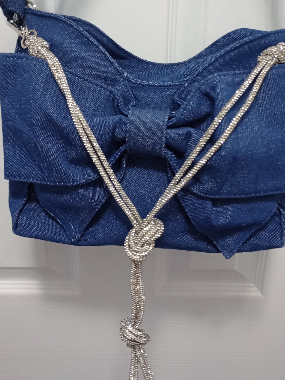Women's Navy Blue Shoulder Bag with Decorative Knot Strap